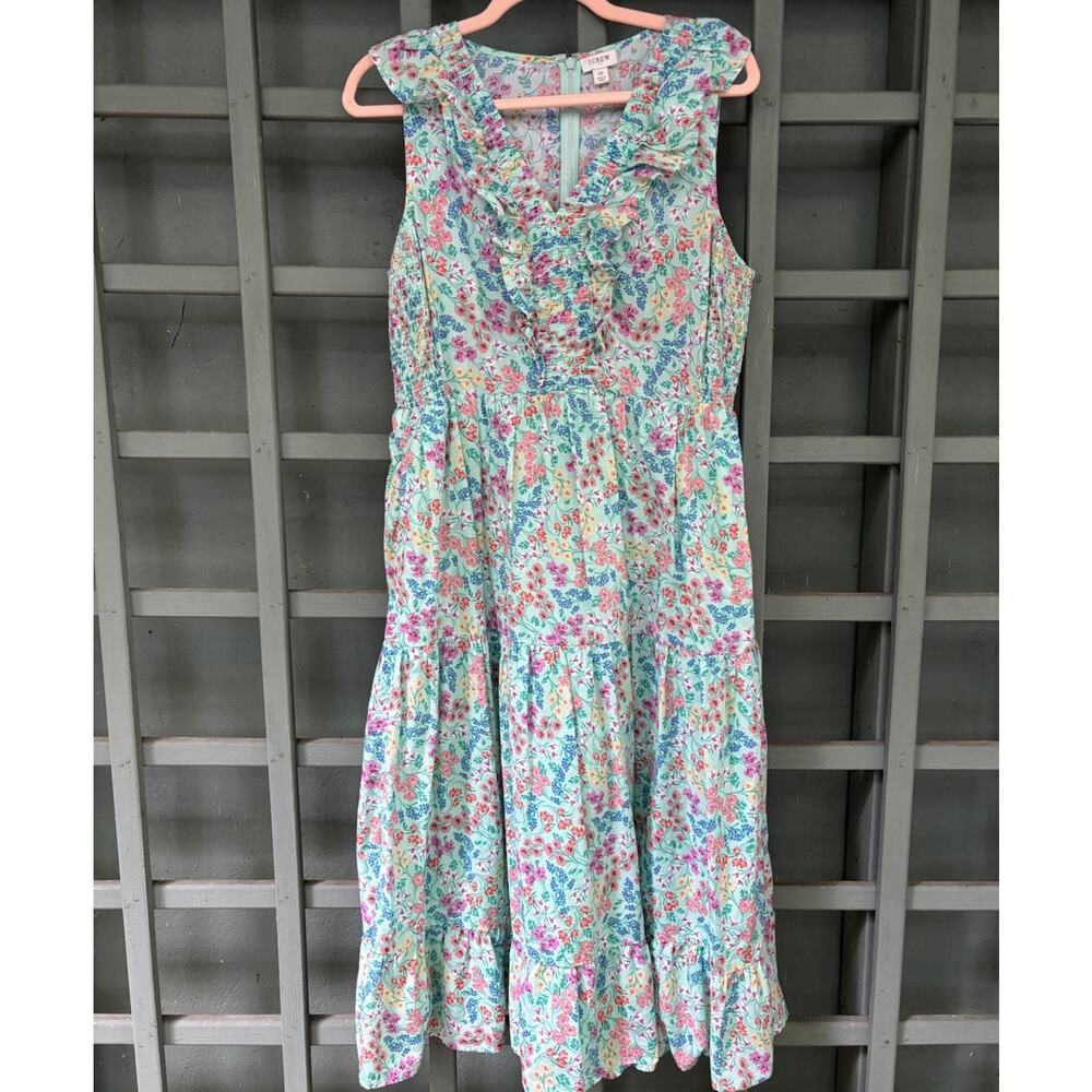 J.CREW Floral Tiered Ruffle V-Neck Sleeveless Midi Sundress 12 Cottagecore - Picture 2 of 8
